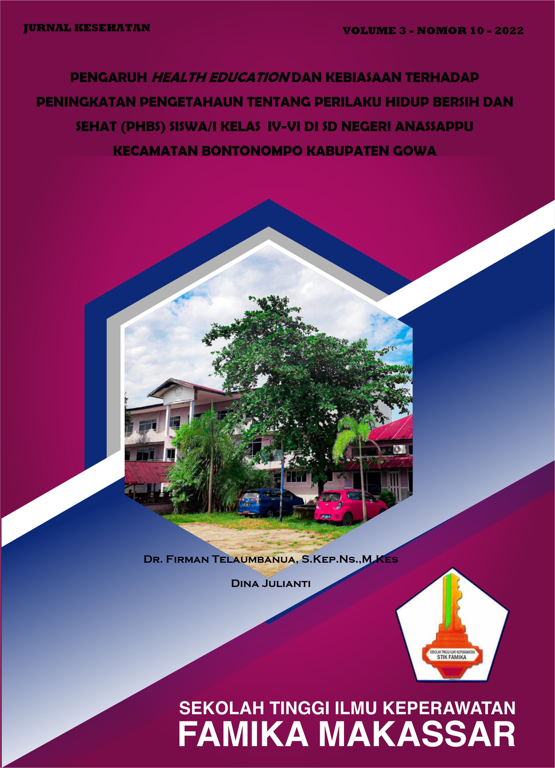 					View Vol. 3 No. 10 (2022): THE INFLUENCE OF HEALTH EDUCATION AND HABITS ON INCREASING KNOWLEDGE ABOUT CLEAN AND HEALTHY LIVING BEHAVIOR (PHBS) STUDENTS/GRADE IV-VI IN SD NEGERI ANASSAPPU SUB-DISTRICT BONTONOMPO, GOWA REGENCY
				